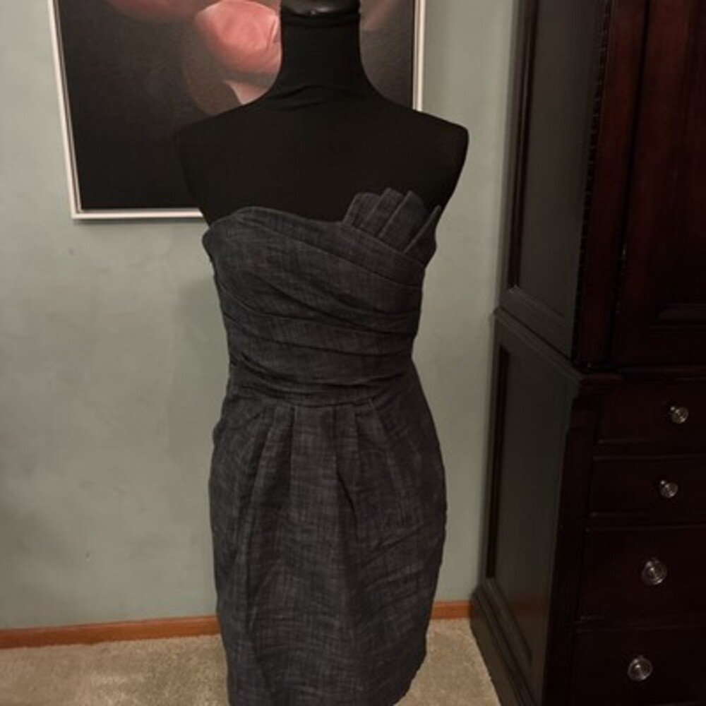 Vintage Eva Rose Strapless Chambray Mini Dress Sweetheart Neck Med A156